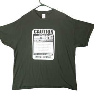 Gildan Mens 2XL Forest Green Caution Beware of Huntingitis Funny Graphic T-Shirt